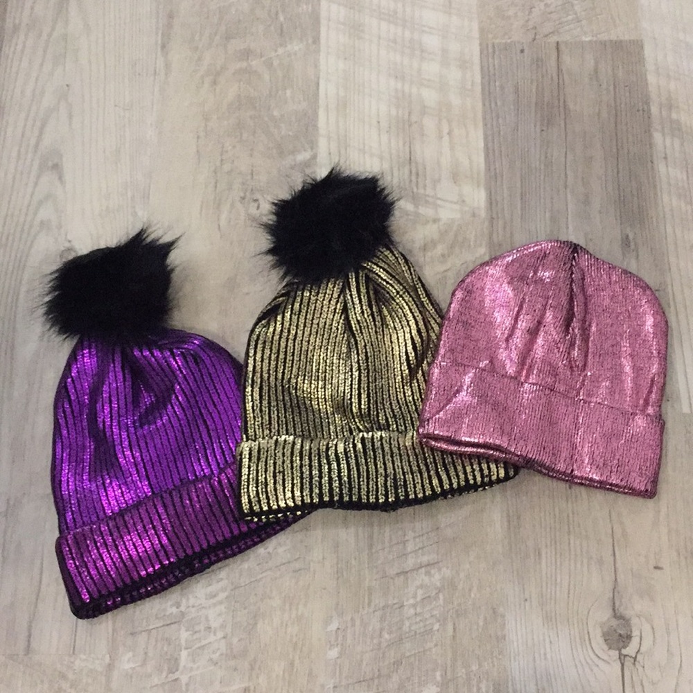 One Left!! Shinny PINK ONLY metallic crackle beanie